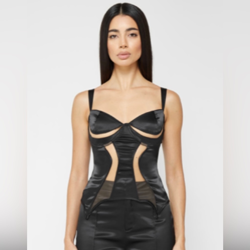 Manière De Voir Mesh Contour Corset Top - Black Black